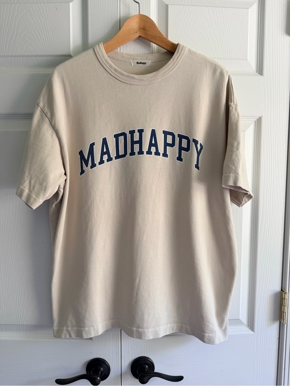 Madhappy Classic Logo T-Shirt Men’s Large Cream Ivory Campus Heavyweight Cotton